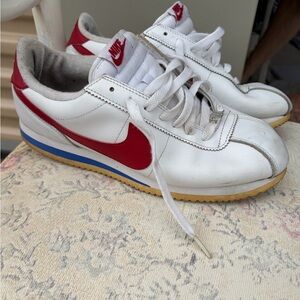 Nike White Red Retro Cortez Athletic Shoes forest gump